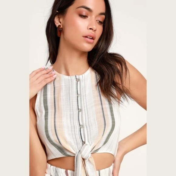 NEW RVCA Arizona Large Striped Cut-Out Sleeveless Partially Lined Dress‎ Pockets - Picture 3 of 15